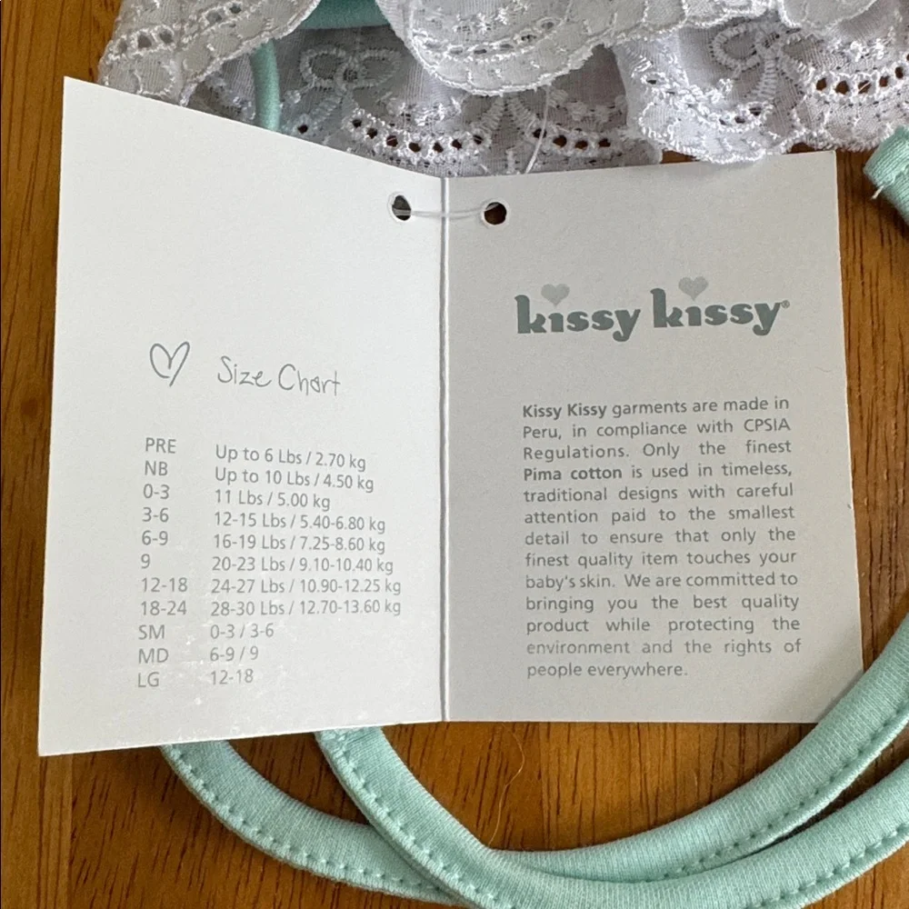 🎁NWT kissy kissy Baby hat 100% cotton Mint Lace Bonnet Sun Protection Spring
